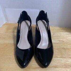 BCBG Eneration Womens Black Patton‎ Leather Wedges  Size 6B/36